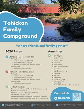 Tohickon Campground - 2026 Rates & Map Flyer - Page 1.png